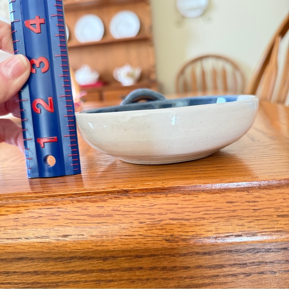 Follette Blue & Gray Glazed Pottery Bowl With Handle Artist Signed 5" Round - Picture 9 of 9